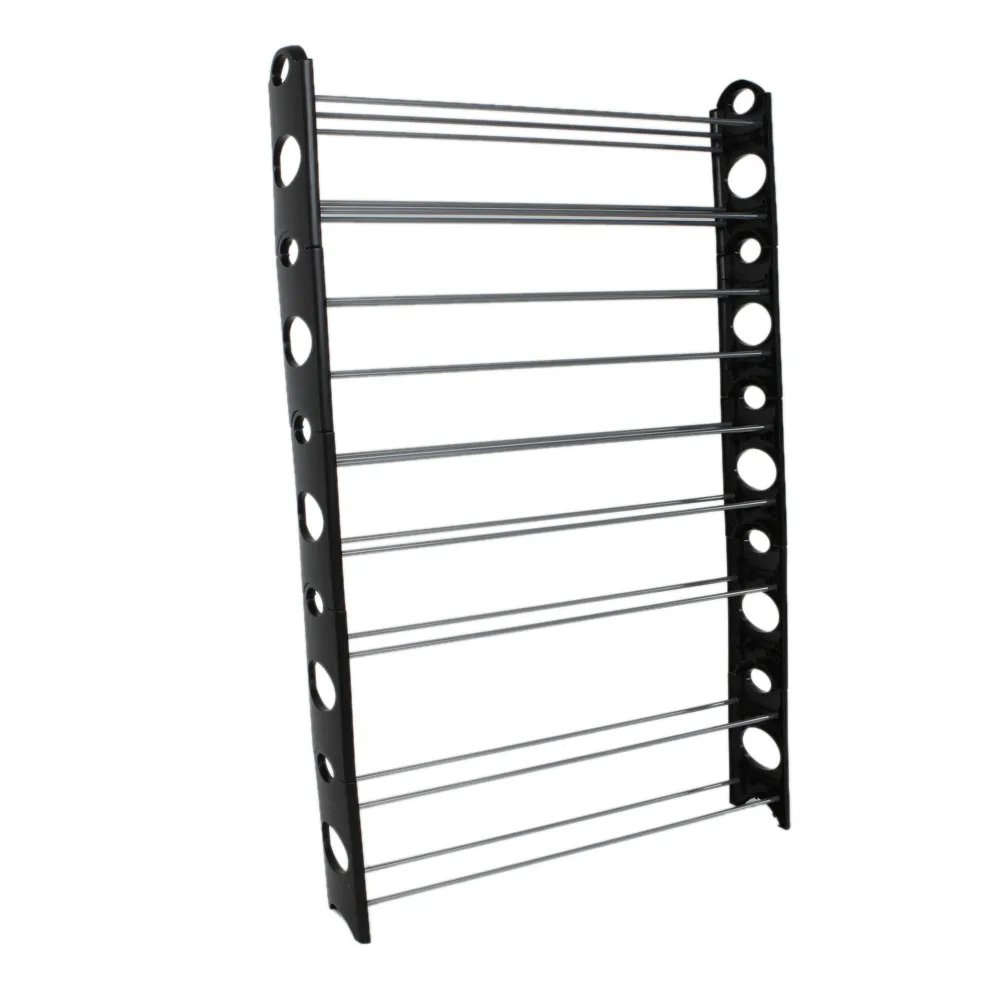

10-Tier 50-Pair-of-shoes Adjustable Steel & Plastic Shoe Rack Black & Silver