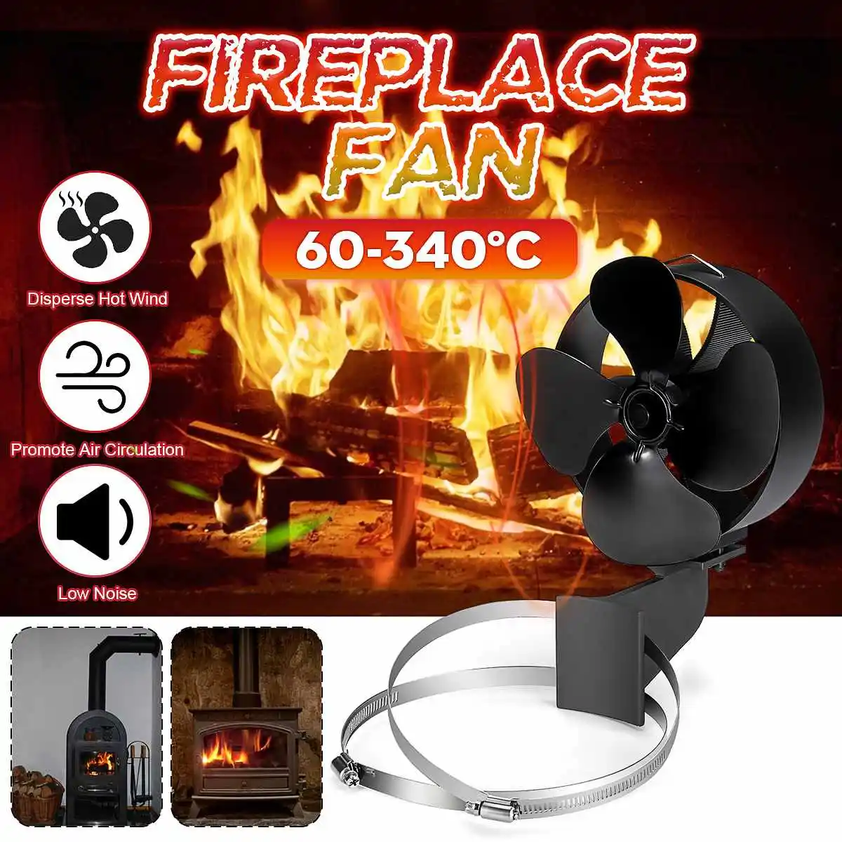 Cosystove Ventilateur 4/ pales silencieux fonctionnant avec la chaleur d/’un po/êle traditionnel comprenant un thermom/ètre de conduit pour plus de chaleur tout en /économisant de largent