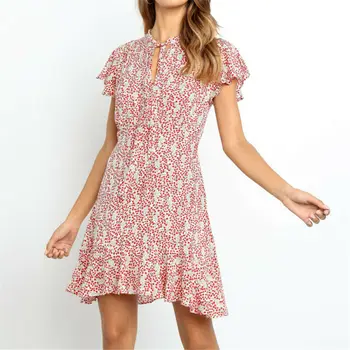 

Hot Sale 2020 New Boho Women Short Sleeve Mini Fashion Dress Summer Beach Evening Party Sundress