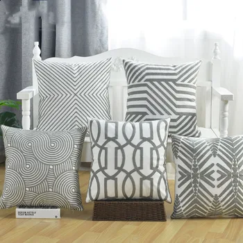 

Nordic Grey Geometric Cushion Cover Decorative Pillows 45*45 Embroidery Modern Simple Throw Pillow Cushions Home Decoration
