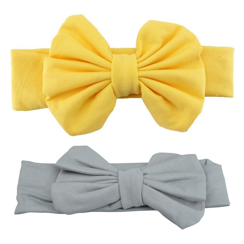 

2Pcs Cute Baby Girls Kids Stretch Bowknot Headband Hairband (Yellow&Grey)