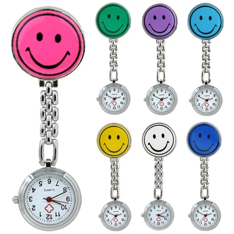 Relojes de bolsillo redondos con cara sonriente para niñas y mujeres, reloj de enfermera, de cuarzo, de dibujos animados, 2020