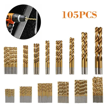 

105Pcs Titanium-plated Twist Drill Bits Power Tools High Speed Steel HSS 1.5mm-10mm Metal Wood Drill Bit Set For Woodworking