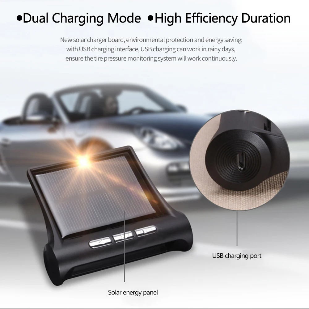 

TPMS Tire Pressure Monitoring System Universal Wireless Real-time Display 4 Tires' Pressure & Temperature with 4 External Sensor