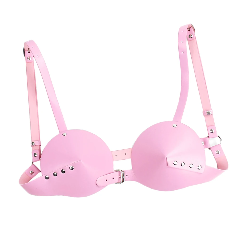 Pink Женское женское нижнее белье из искусственной кожи на груди и груди с ремнем в стиле панк с заклепками бюстье на пряжках - Цвет: Pink