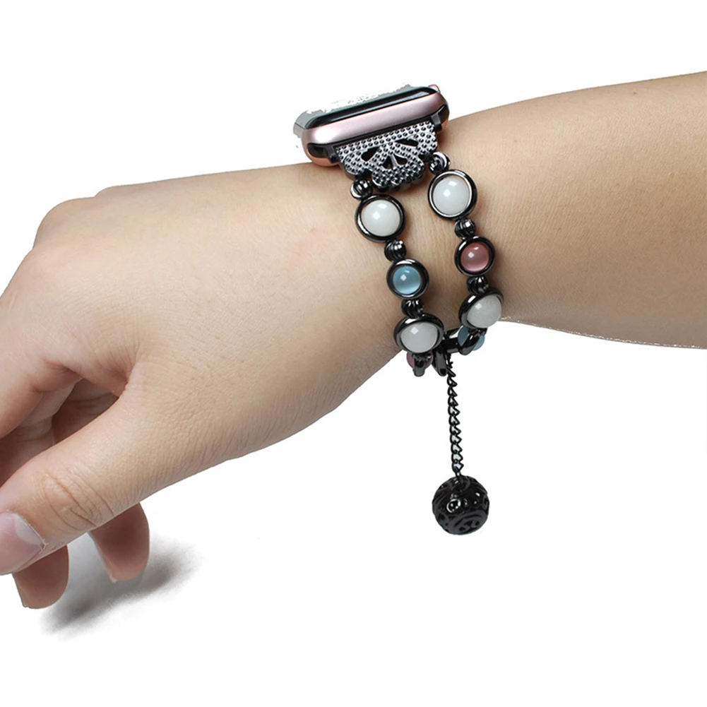 Watch Compatible for Apple Watch Band Women Girl Handmade Night Luminous Pearl  with Bracelet Elastic Bead for iWatch Series