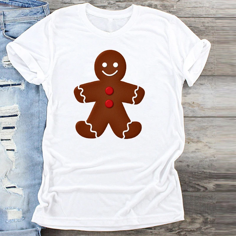 Новогодняя футболка с изображением печенья, Рождественская футболка с графикой Tumblr, женские футболки, футболки с принтом, модные женские футболки - Цвет: CZ20231
