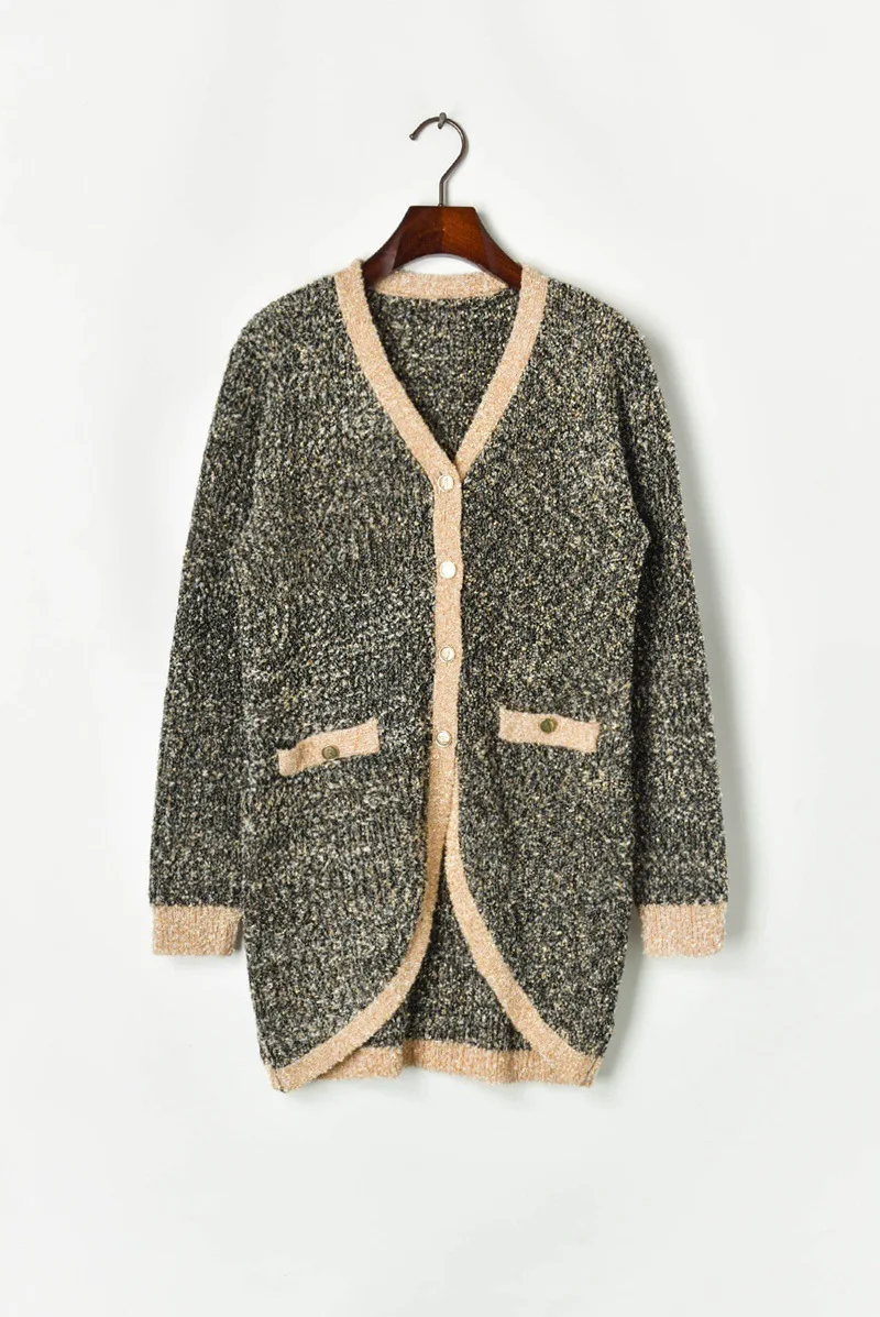 Dovetail Long Cardigan Fall V-neck Single Breasted Sweater Coat Knit Glitter Wool Blend Long Cardigans Coat Women Sweaters