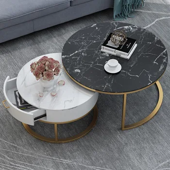 

Nordic Marble Household Coffee Table Living Room Furniture Iron Coffee Table Drawer Creative Gold Size Tea Table Combination