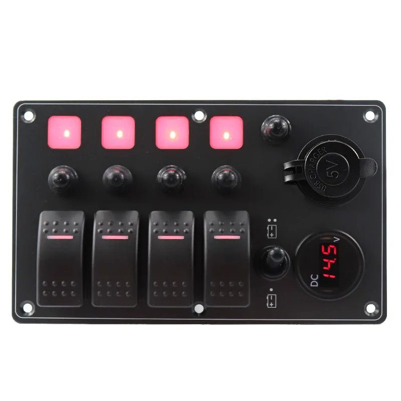 

Caravan Ship Yacht Modified Multi-functional Panel Switch 4P with Overload Protector 12/24V Marine Breadboard