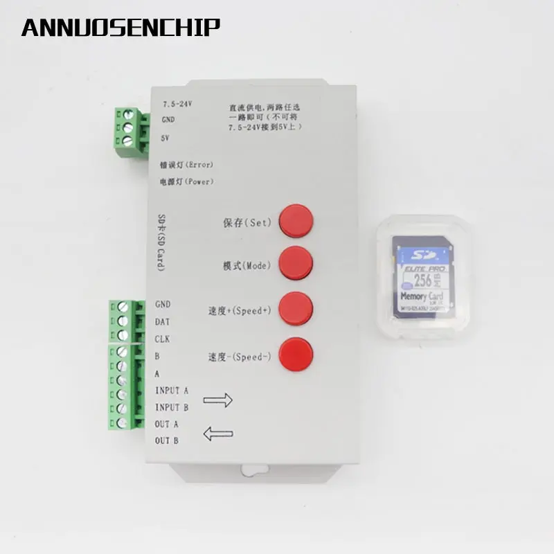 LED RGB controller T1000S SD Card Pixels Controller ,for WS2801 WS2811 WS2812B LPD6803 LED 2048 DC5~24V