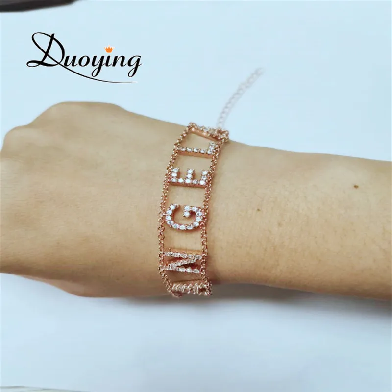 Duoying пользовательские циркониевые браслеты с буквами персонализированные ювелирные изделия инициалы имя браслет цепочка браслет полный камень письмо Рождественский подарок