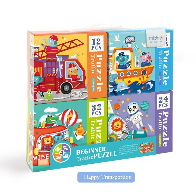 Happy Transportation MiDeer головоломки для детей игрушки Бумага пазл 16/32 шт. мультфильм Животные Развивающие игрушки для детей головоломки Коробка> 3 лет - Цвет: Happy Transportation