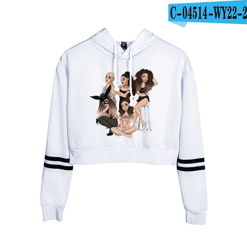 white Hot Ariana Grande crop Top Hoodies women Fashion Cotton Harajuku Autumn Women's/girl's Hoodies And orange Sweatshirt - Цвет: white