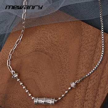 Mewanry 925 Sterling Silver Couples Necklace for Women New Fashion Vintage Party Creative Cylinder Clavicle Chain Jewelry Gifts