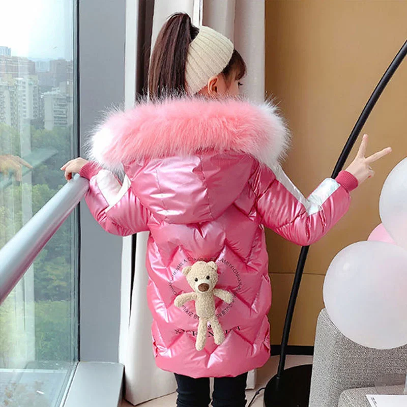 20 Degee Children Kids Girls Furs Hooded Coat Outerwear Long Parkas Teenage Warm Outfits Winter