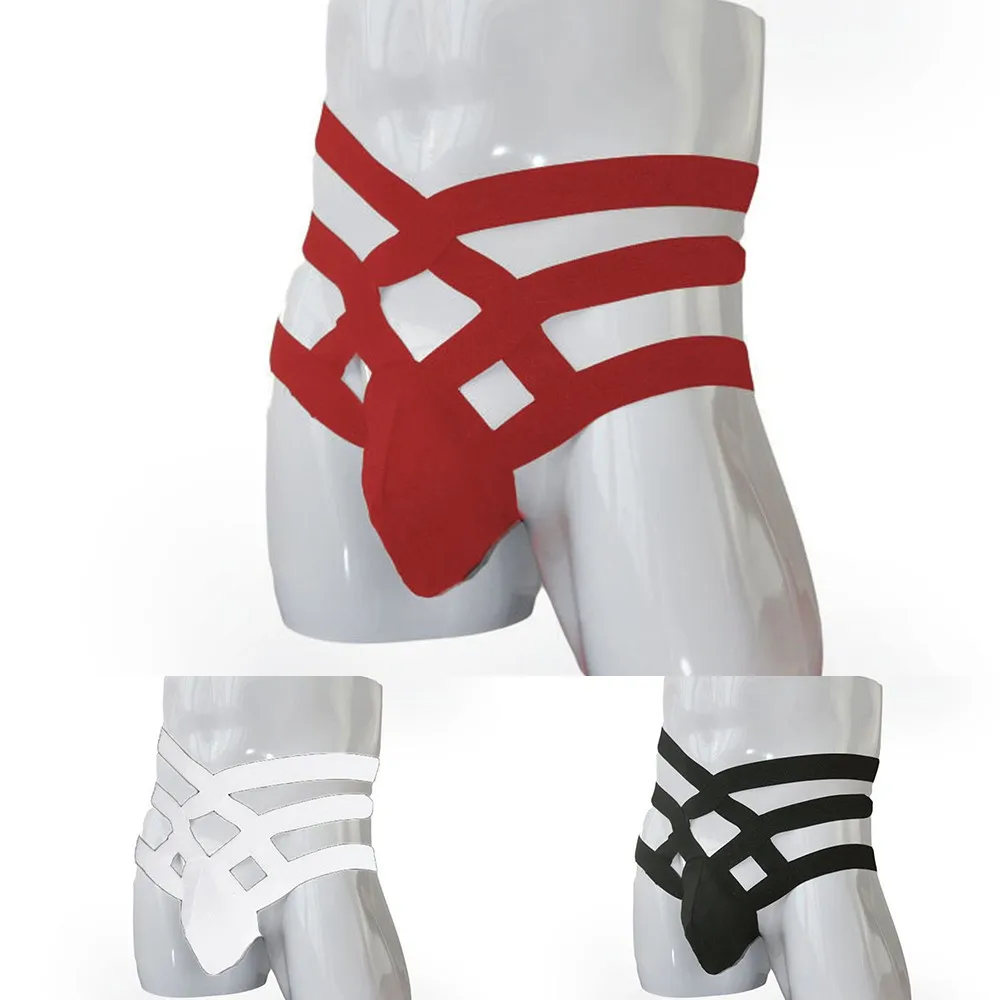 

Bandage Lingerie Men Sexy Hollow Out Thongs And G String Bikini Breathable Comfortable Elastic Jock Strap Underwear Panties