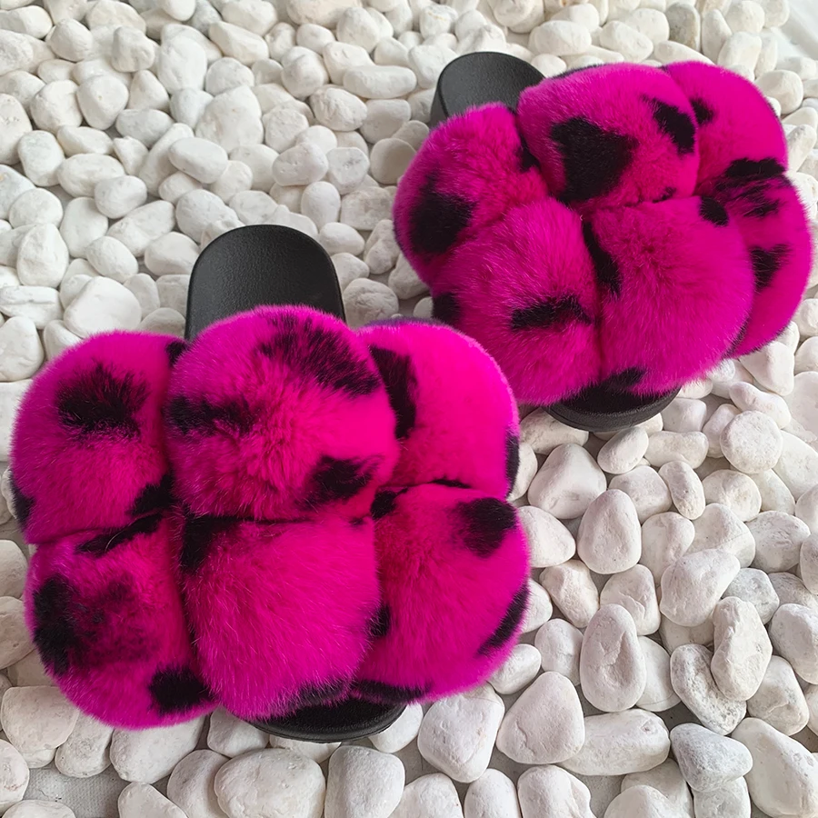 Pom Pom Fur Slippers Women Fluffy Sliders Furry Sandals Real