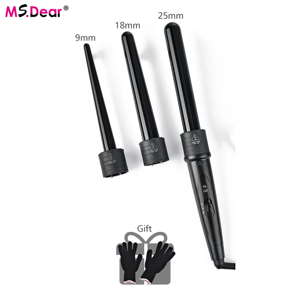 

Curling Iron Hair Curler Iron Set Replaceable 3 Parts Care Styling Curler Dry & Wet LED Display Hair Tools US EU Specification