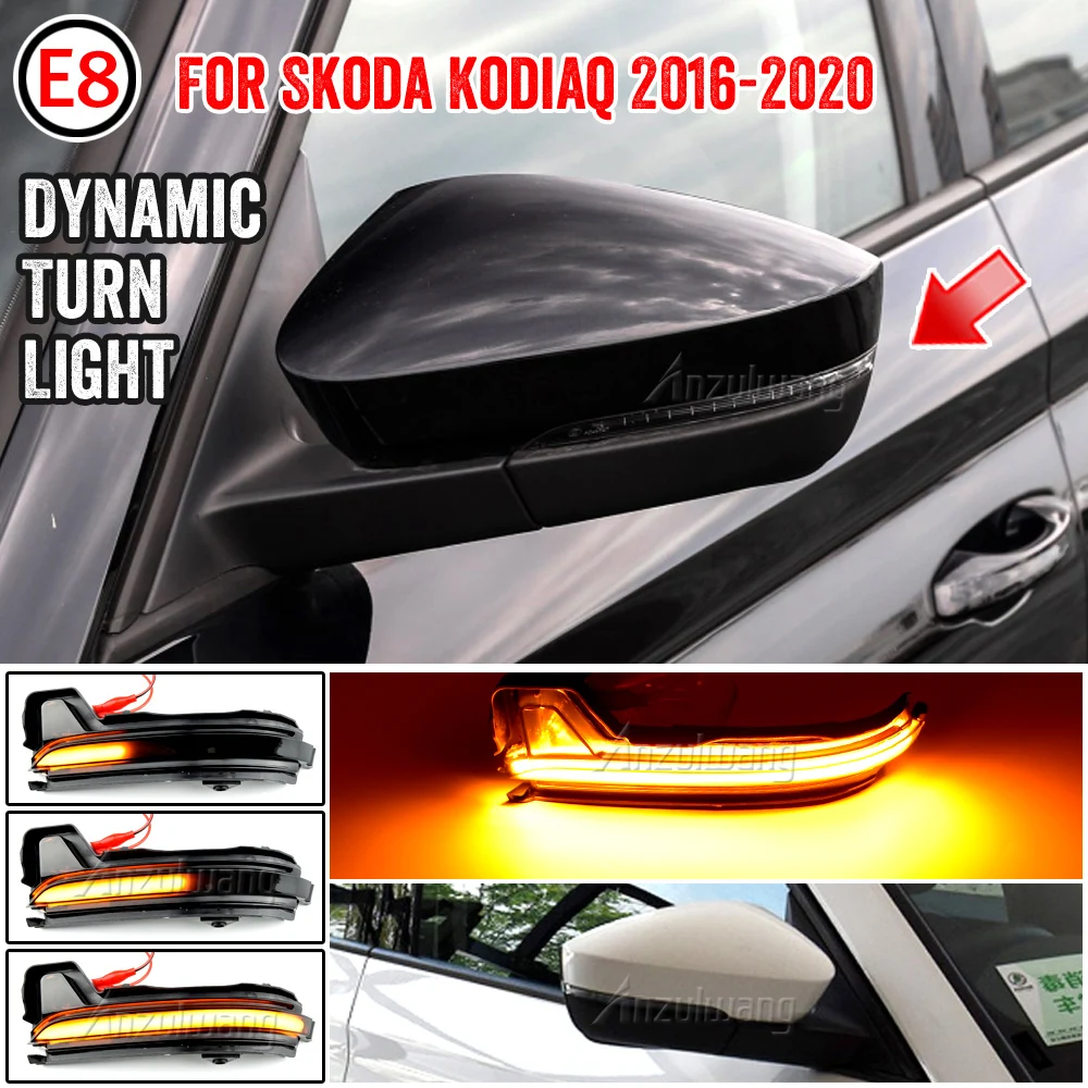 2Pcs Dynamic LED Rearview Mirror Streamer Turn Signal Lights Car Yellow Flowing Water Side Lights For Skoda KODIAQ/ KAROQ 17-20