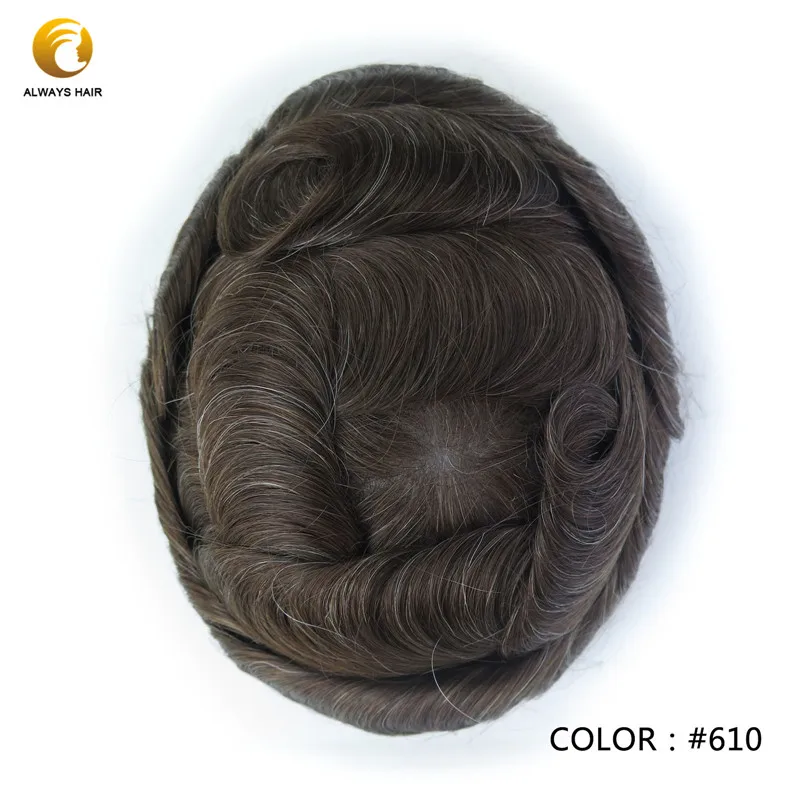Mircro тонкая кожа 0,02-0,03 мм парик для мужчин волосы природы линия волос по всему V-петля 6 дюймов плотность 90 индийских человеческих волос протез - Парик Цвет: 610 #