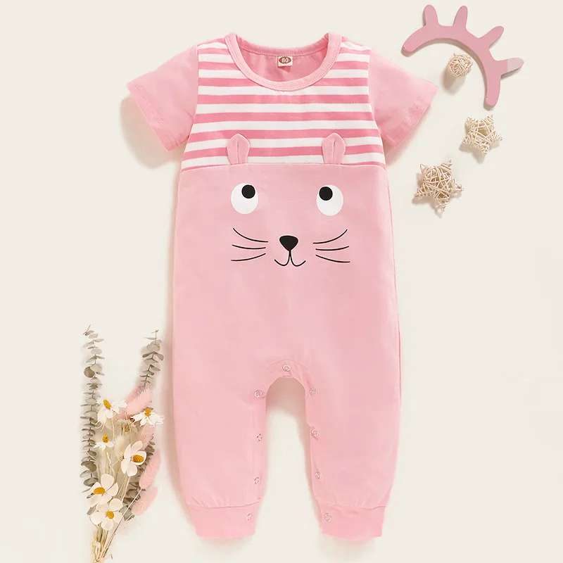 

Toddler Clothes Baby Girl/Boy Clothes 3 Months Newborn Short Sleeve Romper Solid Pink Stripe Cartoon Animal Print Jumpsuit