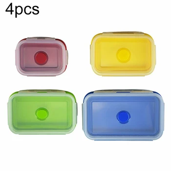 

4 Pieces Set Microwave Lunch Boxes Containers Silicone Collapsible Food Storage Box Bottles Jars Boxes