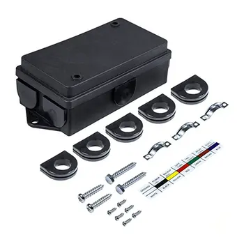 

Black 7-Way Trailer Wire Junction Box Camper Truck Weather Proof Light Cord Plug Port Trailer Junction Box