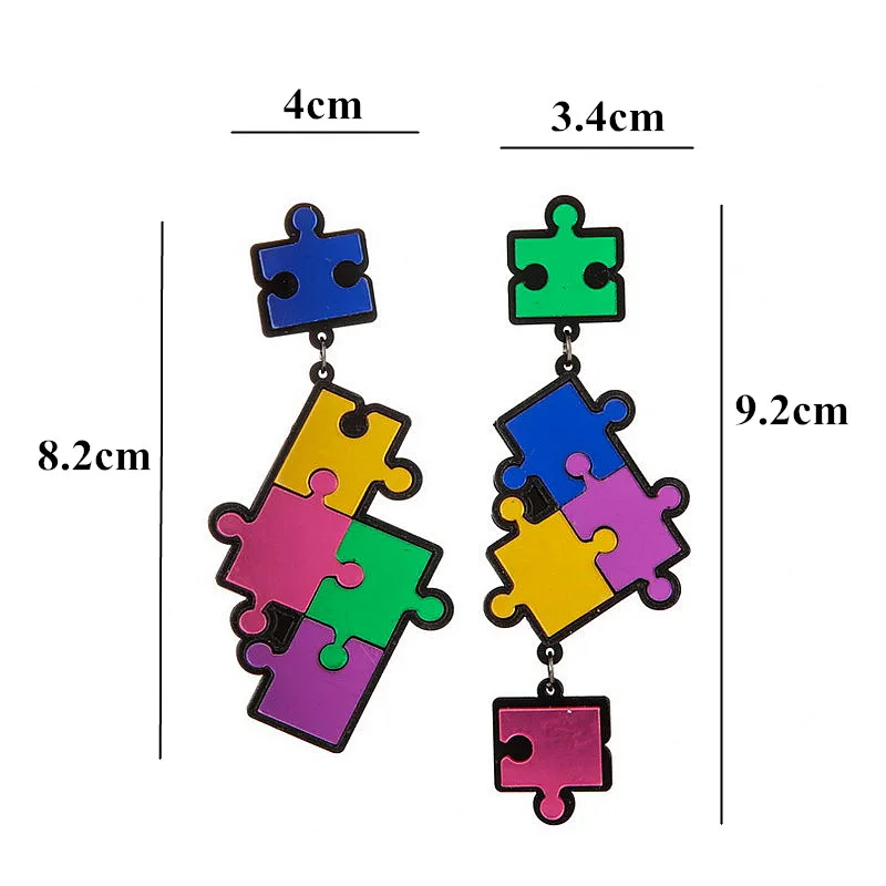 Lovely Acrylic Puzzle Drop Earrings for Women Girl Colorful Irregular Funny Cartoon Puzzles Long Earring Fashion Jewelry Brincos 2