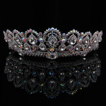 

2020 Silver Colorful Water Drop Crystal Crown Hollow Rhinestone King Tiara geometric bride headdress metal wedding jewelry