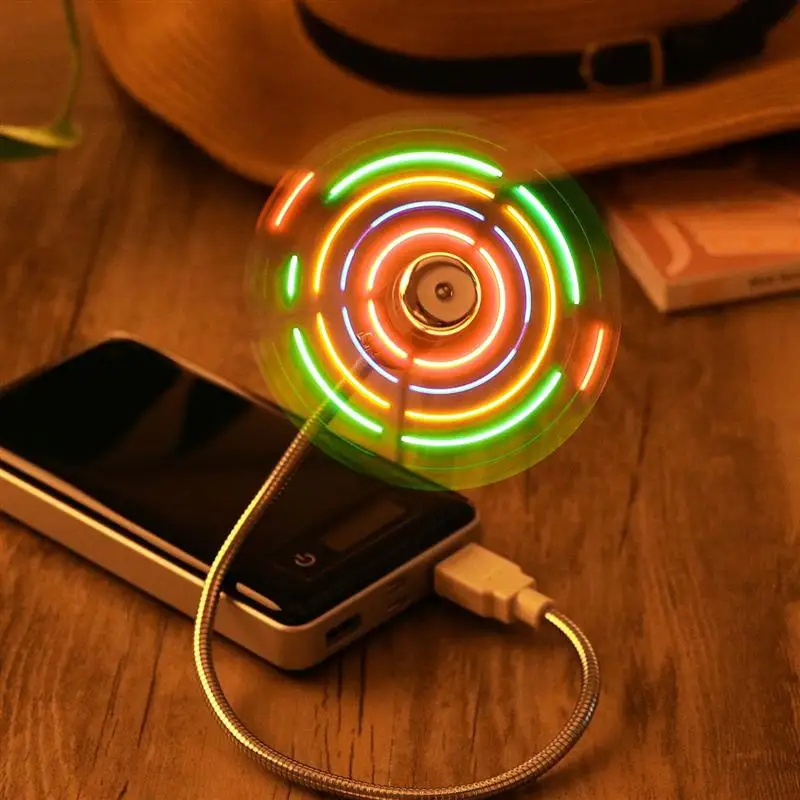 USB портативный мини вентилятор кулер гибкий регулируемый вентилятор с красочным круговым дисплеем светодиодный узор для дома и офиса путешествия