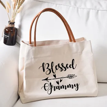 

Blessed Grammy Women Ladies Casual Canvas Bag Large Capacity Handbag Shoulder Bags Tote Shopping Bag