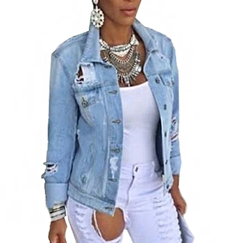 

Women Denim Jacket Female Coat Autumn Long Sleeves Jeans Jackets Lapel Tops Pocket Single Breasted Casual Outerwear Coat