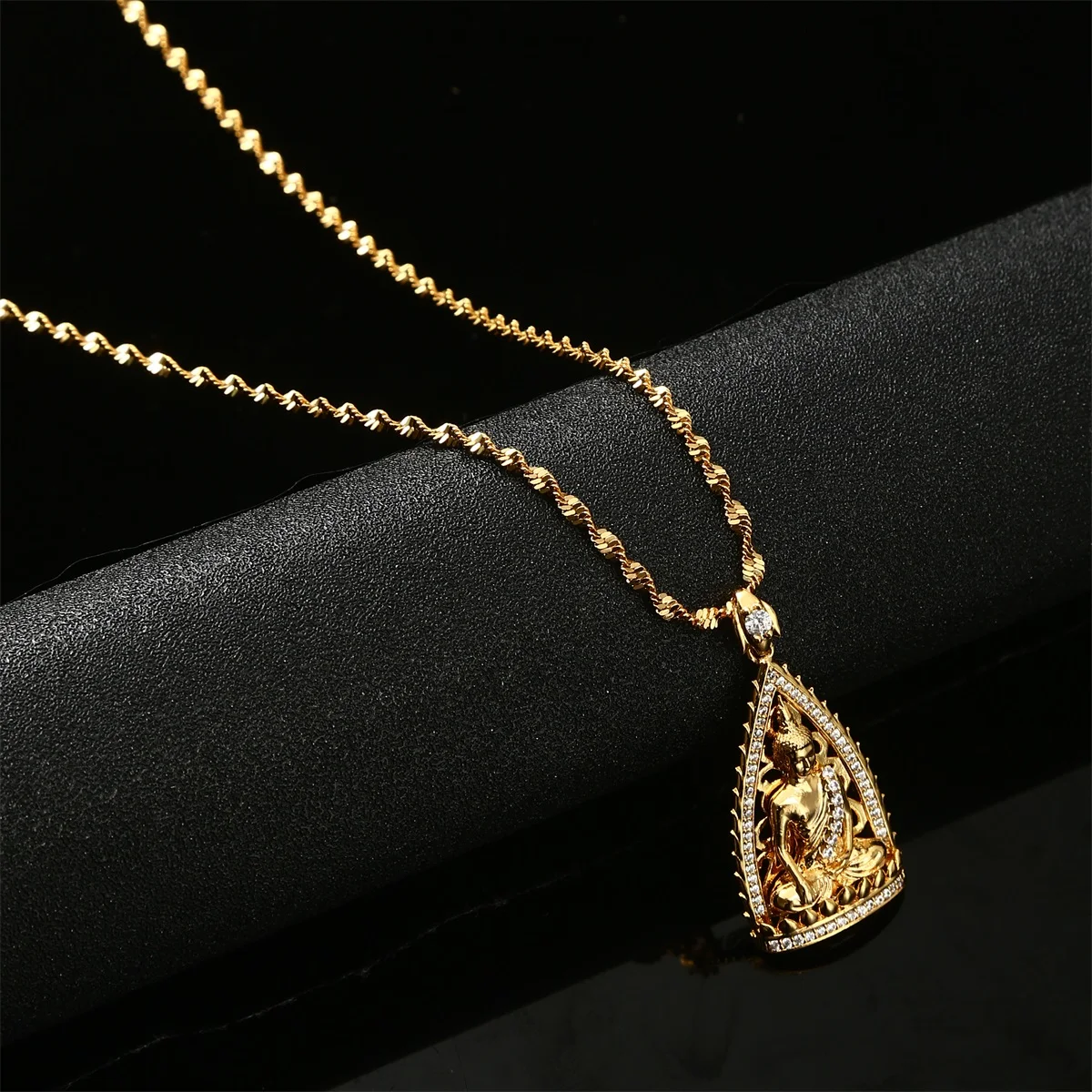 Cambodian Style Garden Buddha Buddhism Pendant Necklaces With Cubic Zirconia Jewelry Thailand Vietnam Laos Gifts