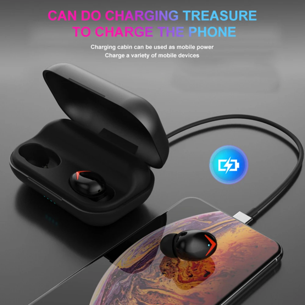 TWS 5.0 Bluetooth A8 Stereo Earphone Wireless Earphones touch control Waterproof Earphones LED Smart Power Bank