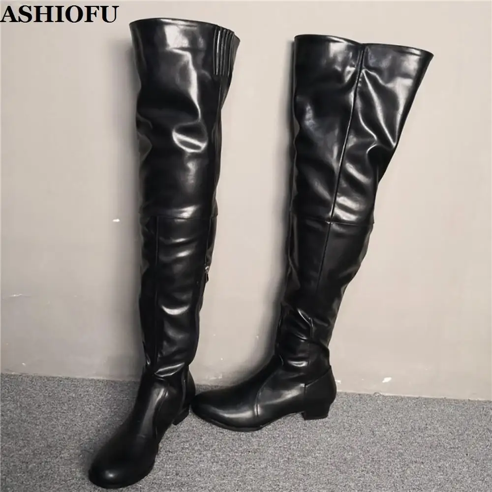 

Женские высокие сапоги ASHIOFU, Новое поступление, женские ботфорты для ночного клуба, зимние вечерние модные длинные сапоги, обувь