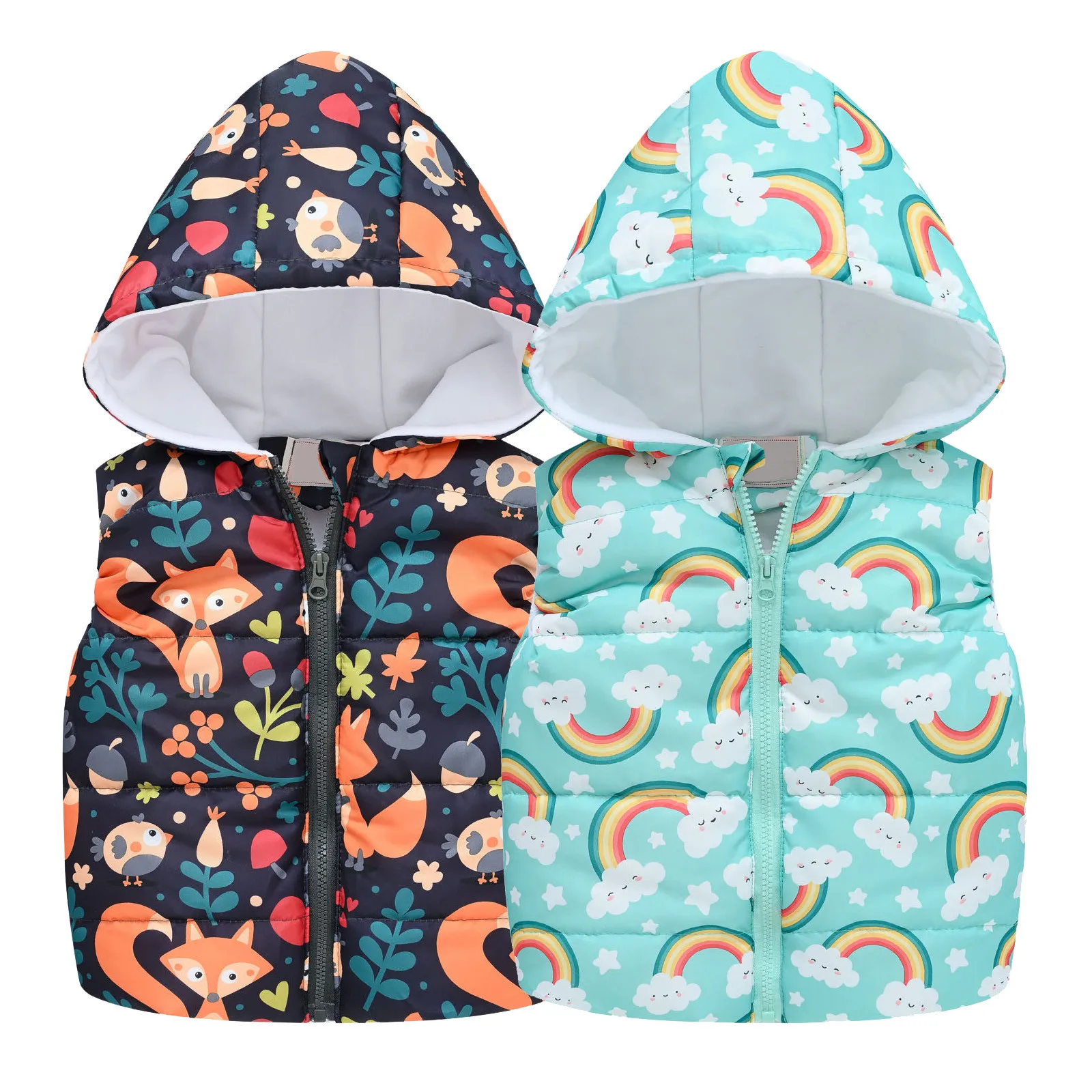 Winter Toddler Boys Girls Sleeveless Hooded Vest Jacket Cartoon Print Coat Kids Warm Cashmere Vest Outwear Children's Clothes kids vest,kids winter outerwear