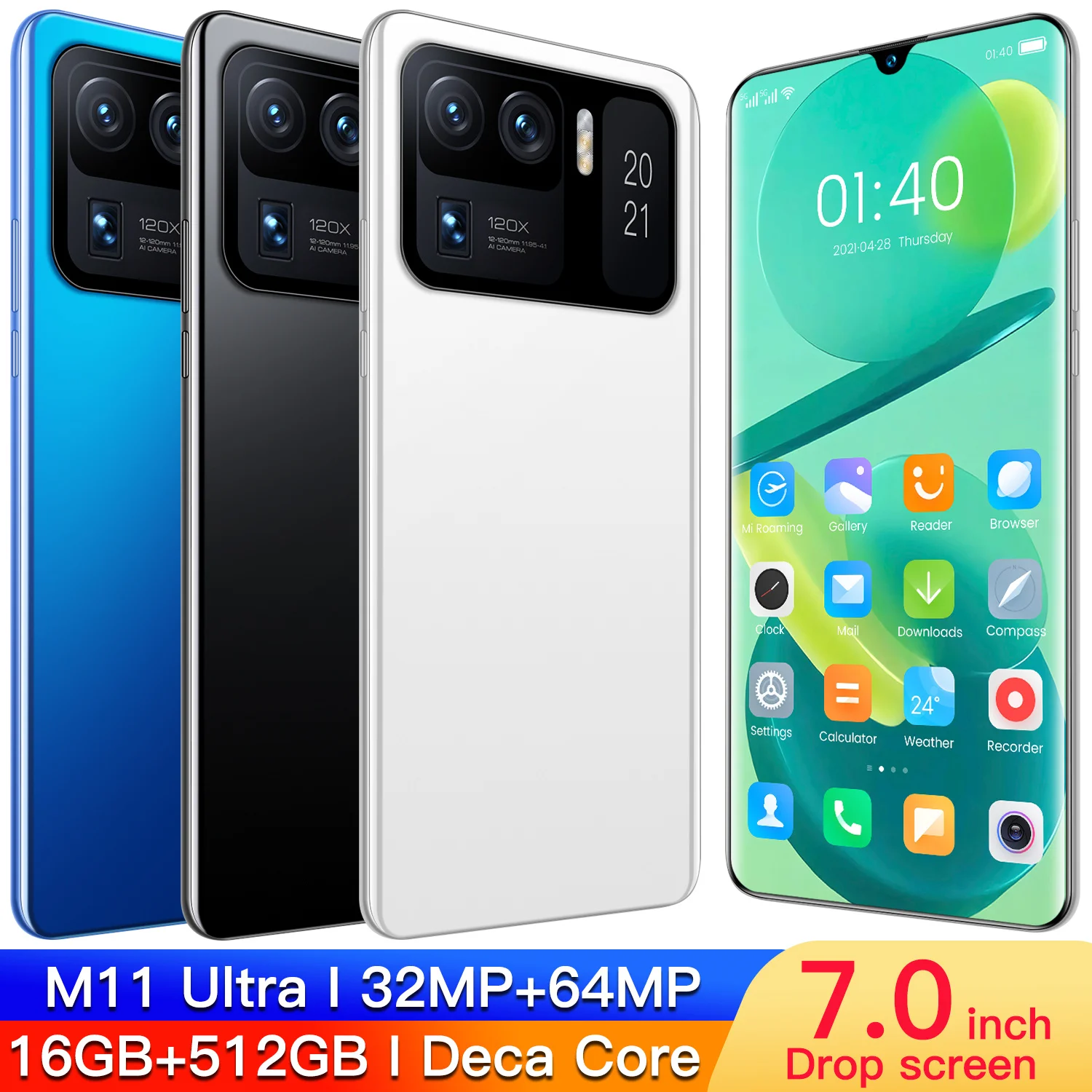 cellular phones Xiao M11 Ultra 7.0” Smartphones Dual SIM Mobile Phones 7200mAh Big Battery Snapdragon 888 16GB 512GB Andriod 11