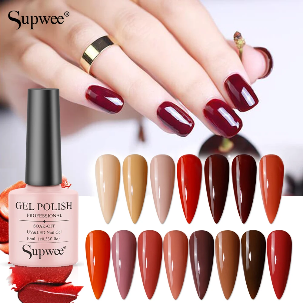 

Supwee Topcoat UV 15 Colors Uv Gel Polish Semi Permanent Unhas De Gel Nail Art Design 10ml Maple Leaf Red Series Nail Polish