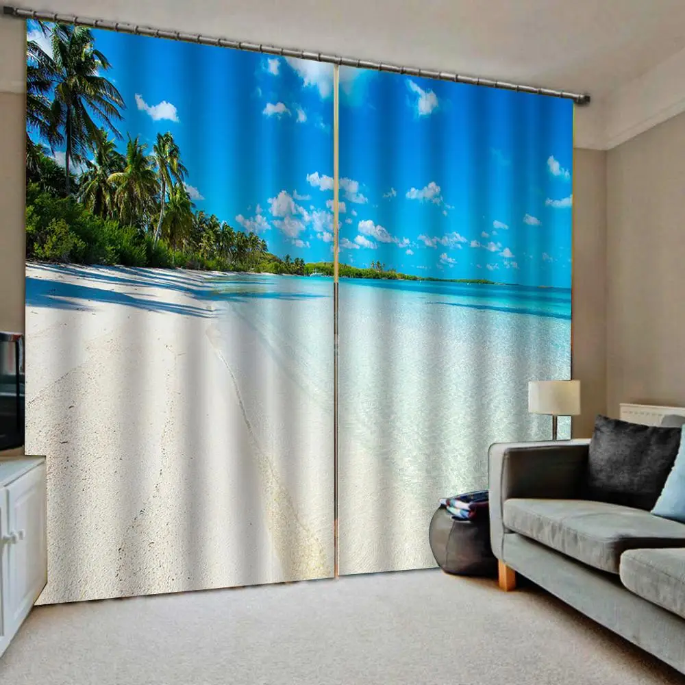 

blue beach curtains 3D Window Curtain Luxury Bedroom Drapes cortina Customized size
