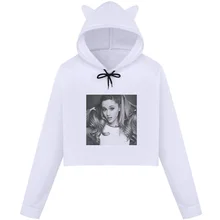 Осенняя новая популярная женская укороченная Толстовка Ariana Grande Готический принт Kawaii Harajuku Толстовка с длинным рукавом с круглым вырезом Повседневная Толстовка