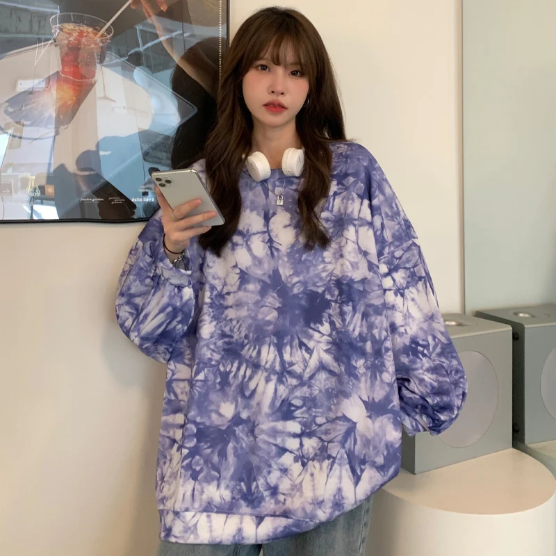 

Autumn new style Korean Oversize casual loose pullover long-sleeved tie-dye sweatshirt women