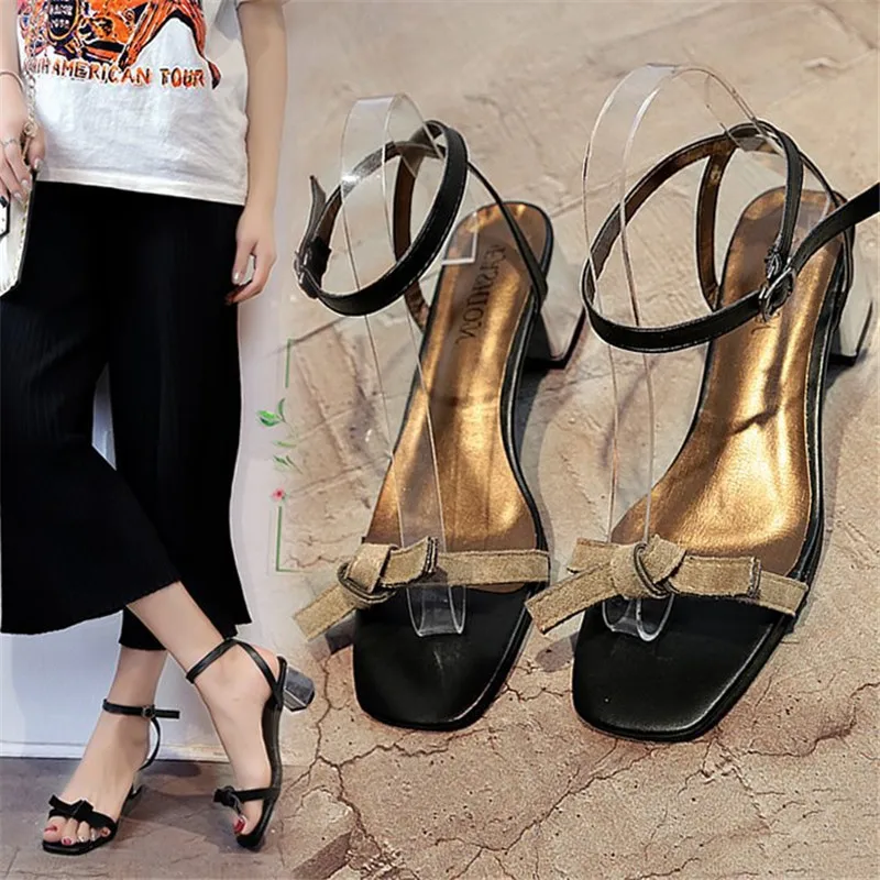 

2019Rome Summer High Heel Wome's Sandals Shoes Plus Size Thick Heel Fish Open Toe Party Shoes Pumps For Women Strap High