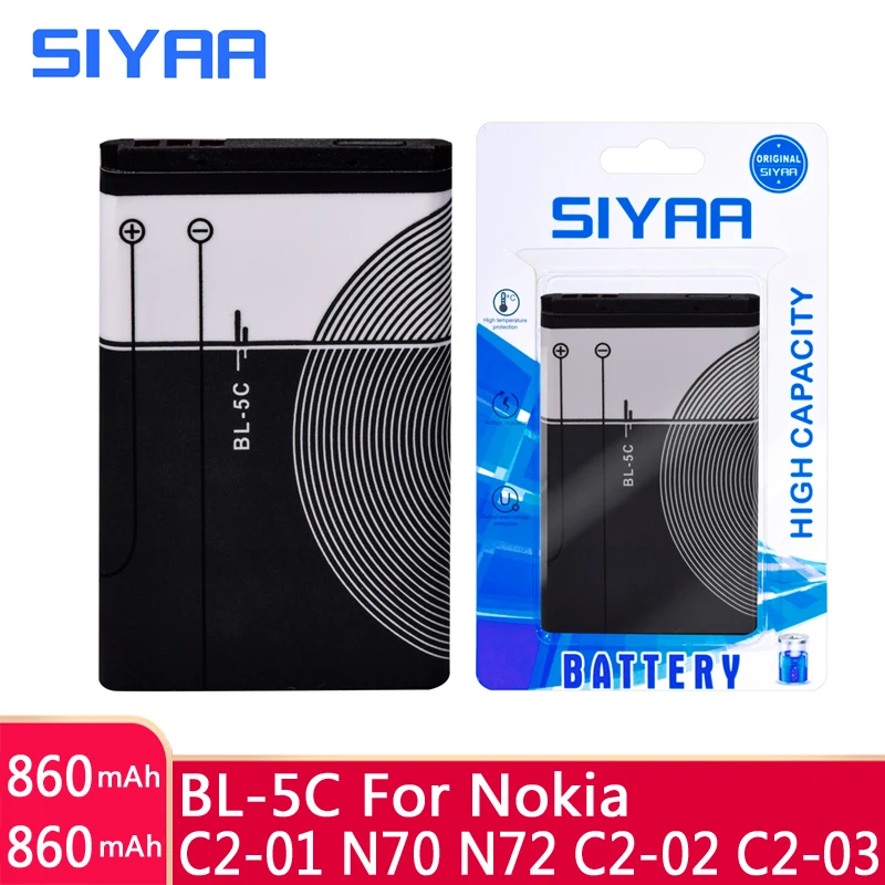 SIYAA мобильный телефон Батарея BL 5C для NOKIA C2 01 N70 N72 02 03 06 X2 5130 2610 литий ионный