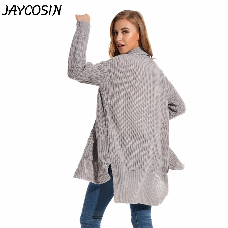 JAYCOSIN, женские свитера, Осень-зима, однотонный, отложной воротник, карман, вязаный свитер, пальто, Повседневный, накидка, кардиган, свитер, пальто