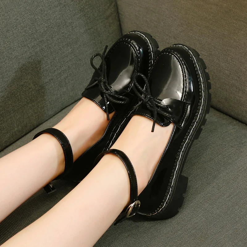 

2019 Autumn New Style Small Leather Shoes British Style Versatile Thick Bottomed Chunky Semi-high Heeled STUDENT'S Shoes Shallow