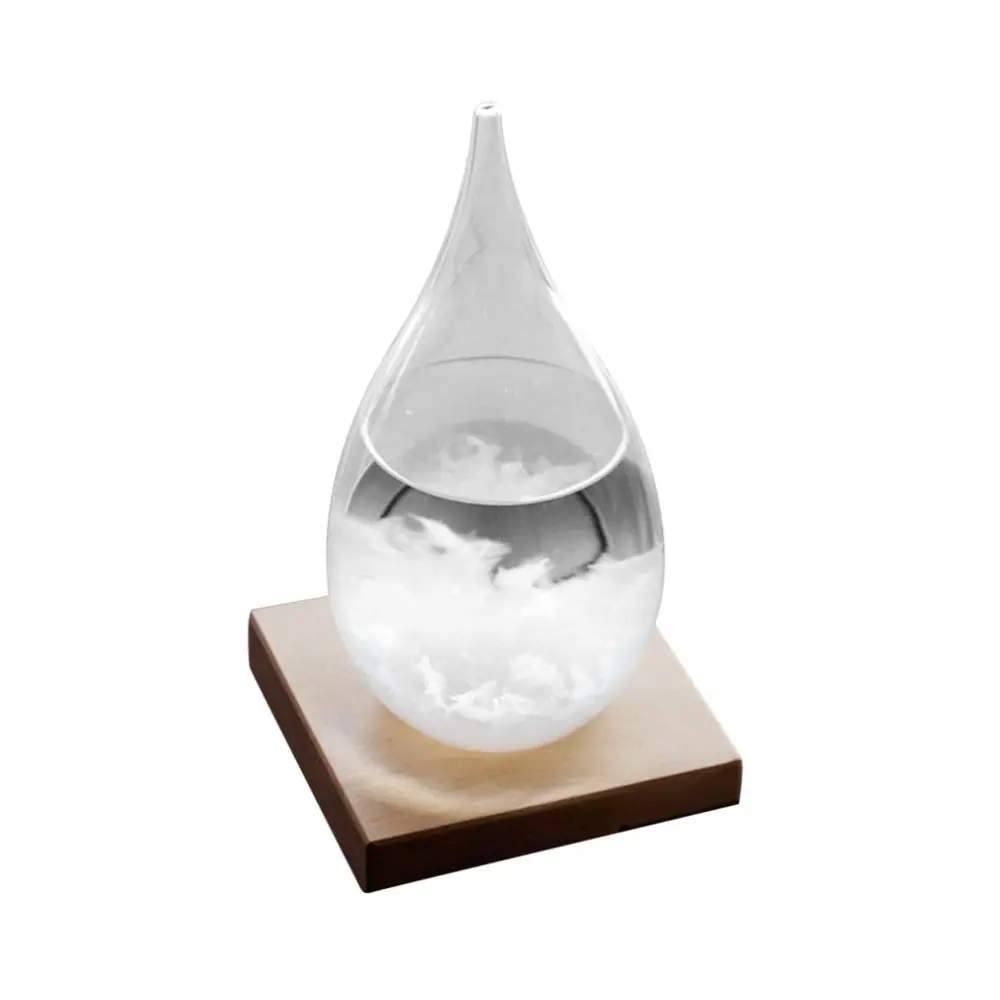 Mini Desktop Droplet Storm Glass Bottle Weather Forecast Predictor Monitor Barometer With Wooden Base Home Tabletop Decoration