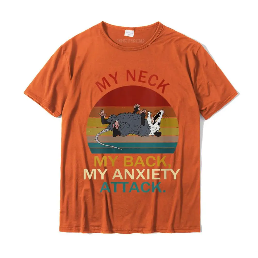 Normal Tops Shirts Family Round Collar Simple Style Short Sleeve 100% Cotton Men's T-shirts Customized Tees Free Shipping Womens My Neck My Back My Anxiety Attack Opossum Sunset V-Neck T-Shirt__28010 orange