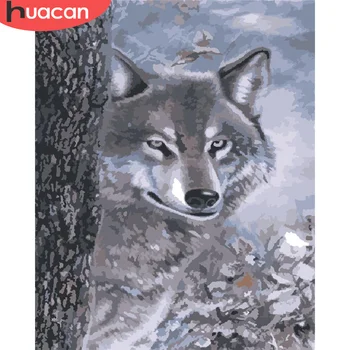 

HUACAN Painting By Number Wolf Drawing On Canvas Hand Painted Paintings Art Gift DIY Pictures By Numbers Animal Kits Home Decor