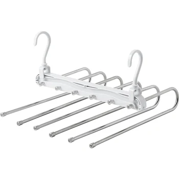 

Foldable Multifunctional Space Saving Stainless Steel 6 Layers Magic Pants Non Slip Trouser Hanger Clothes Rack Traceless